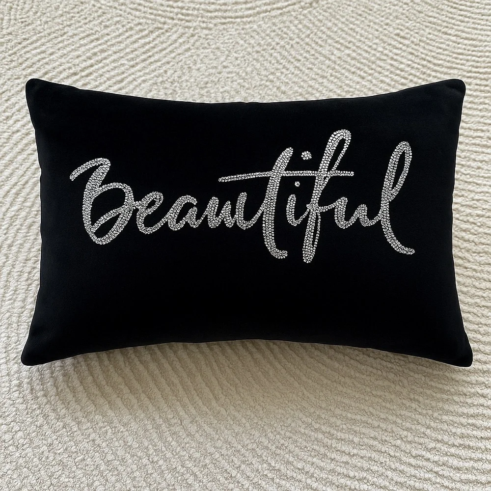 H&M Black Velvet Pillow Cover With Silver 